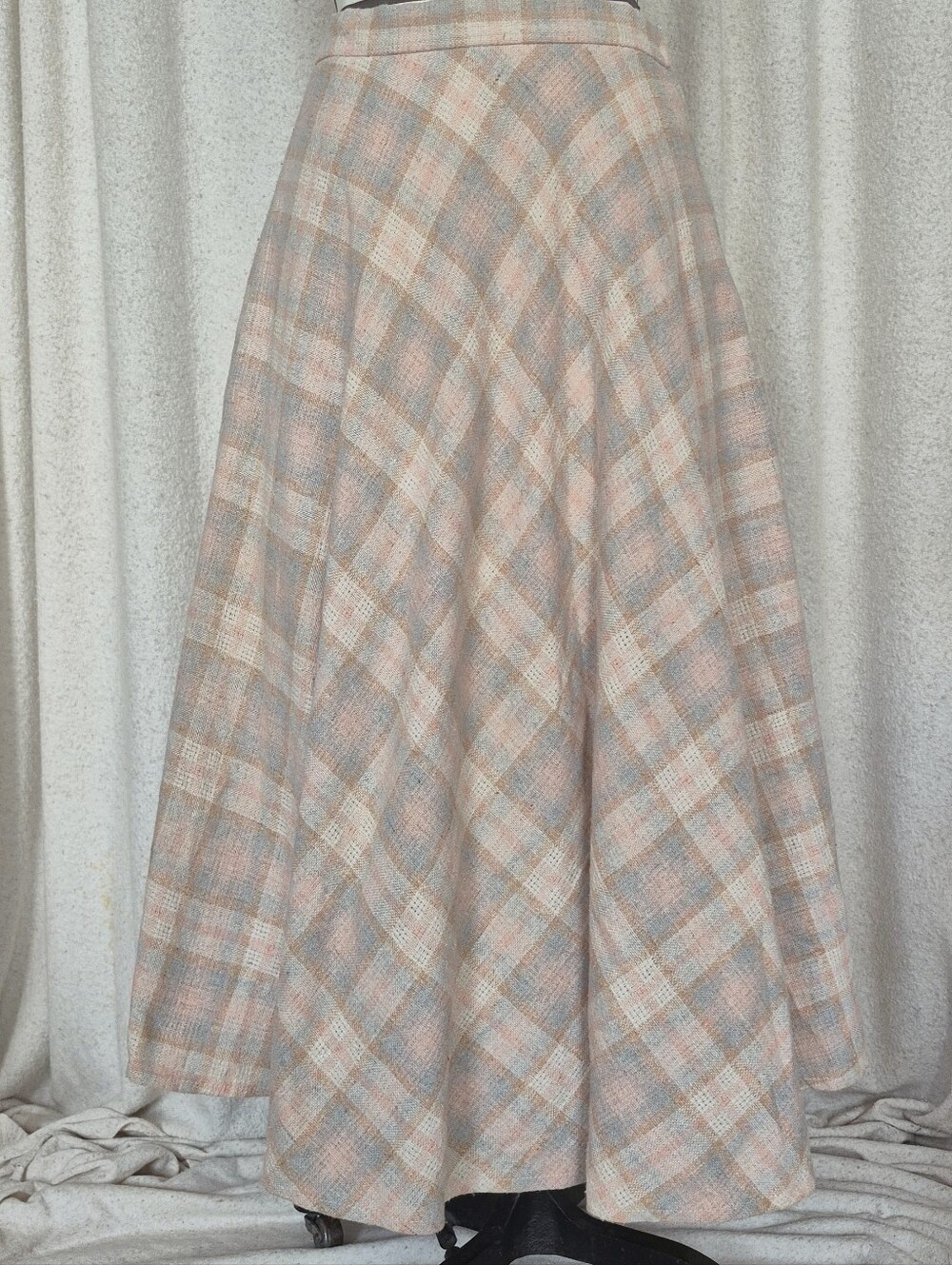 70s Vintage Plaid Pastel Semi-circular Skirt
